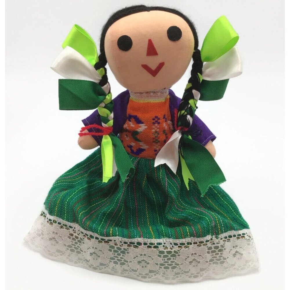 Mexican Lele Rag Doll 12" Jointed Limbs Poseable Traditional Trenza Folk Art